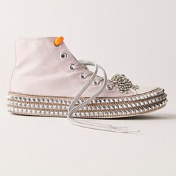 Nan-Ku Couture Cruise Studded Hi Top Sneakers With Crystals Light Pink US 7 - Picture 10 of 11
